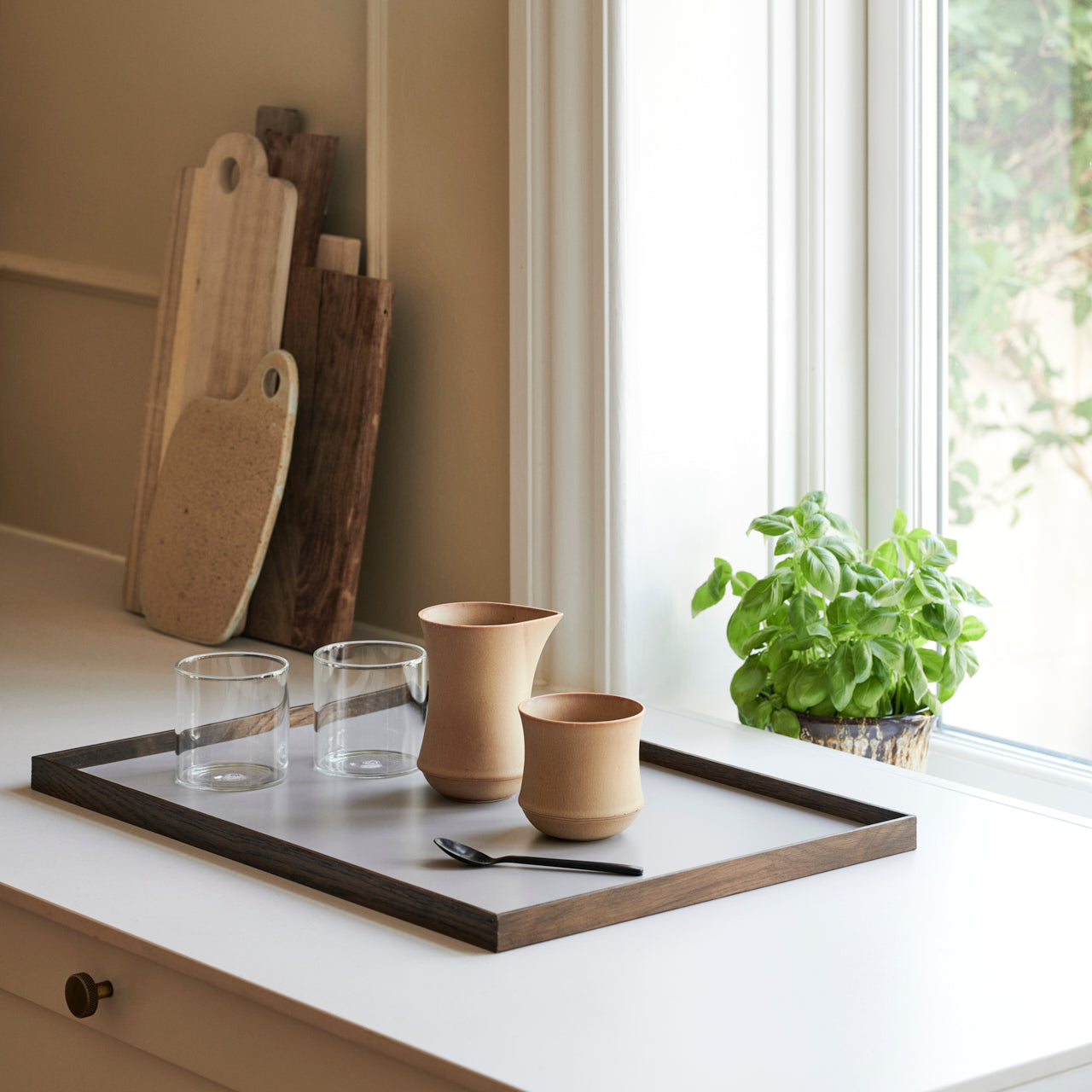 Frame tray large smoked oak/ grey