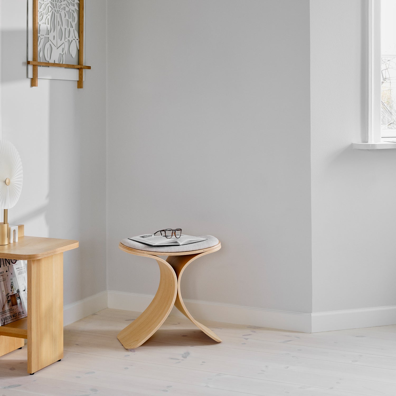 Luno stool oak/ beige textile