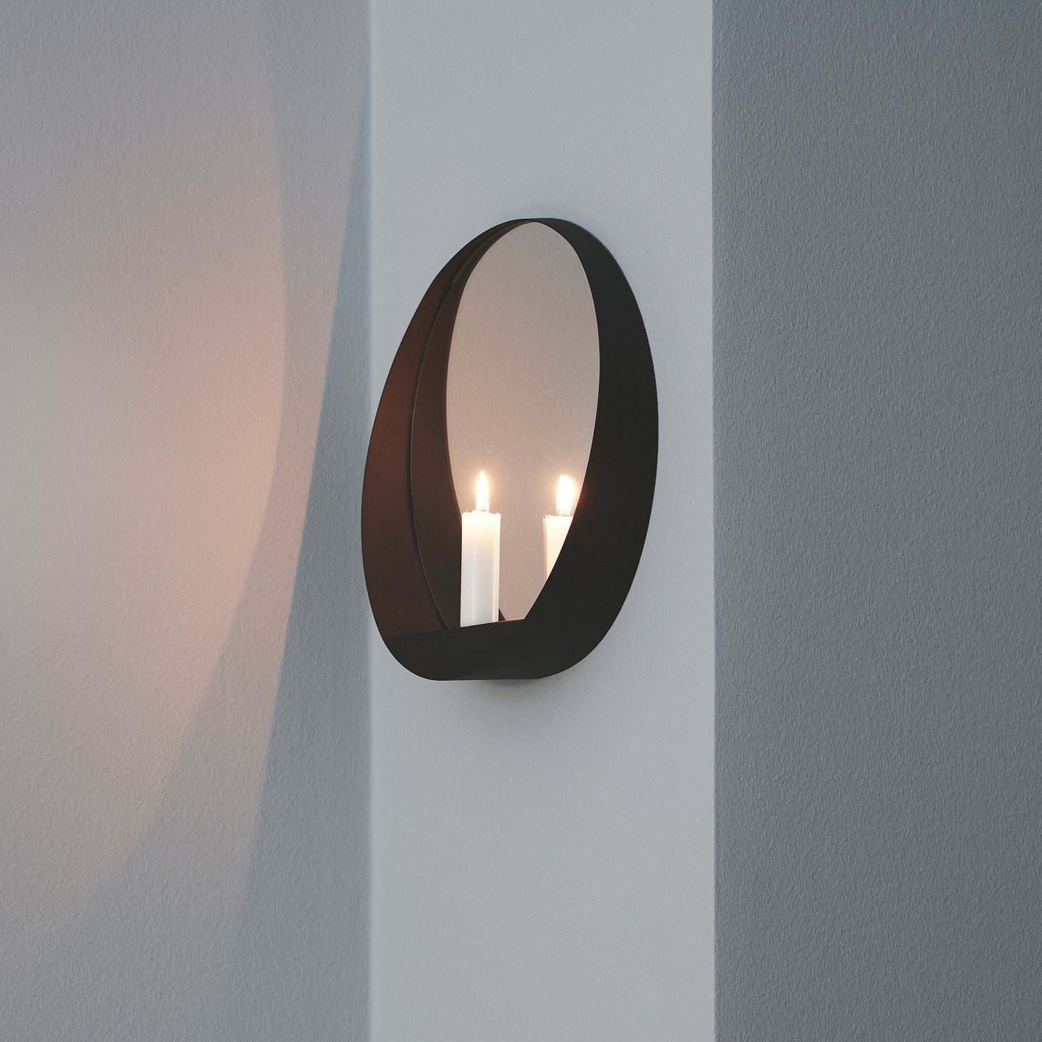 Glim candle mirror round